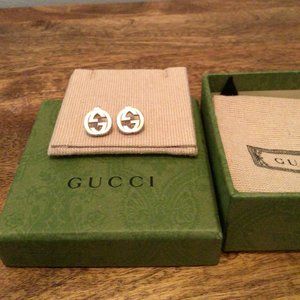 Gucci Interlocking G Earrings Sterling Silver, Original Box, and Gucci B